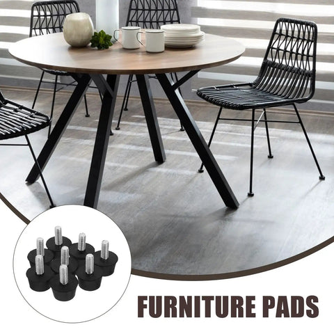 8pcs Adjustable Rubber Furniture Leveling Feet With M6 Thread Screws For Desks And Chairs, Anti Slip, Noise Reduction, Easy Install, Perfect For Uneven Floors In Bedrooms And Living Rooms; black rubber pads on dining table chairs
