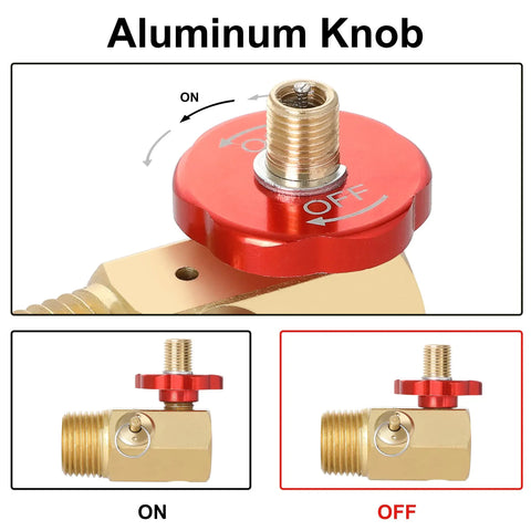 Air Tank Manifold Kit With Fill Port And Safety Valve, Aluminum Construction, Relief Bypass, gold brass manifold with red on/off knob