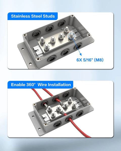 Tough As Nails Heavy Duty 500A 12V Bus Bar Power Distribution Block with stainless steel studs for secure wiring.