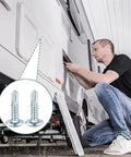 Heavy Duty Self Tapping And Self Drilling Trailer Screws Zinc Plated Rust Resistant Fasteners Built Like A Tank For Enclosed Car Haulers RV Panels No Sweat Install 150 Pack used on RV installation.
