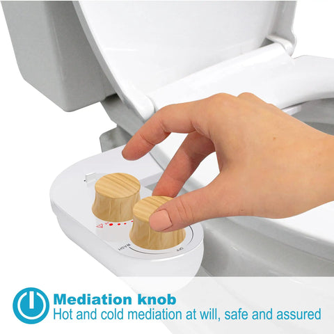 Adjusting knobs on Hot And Cold Non Electric Bidet Attachment For Toilet With Easy Install Sprayer, White Wood Grain Finish