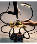 Adjustable Soldering Third Hand Tool With Gooseneck Arms PCB Holder Three LED Magnifying Lamp 0 To 55mm Clamp Electronics Repair Stand