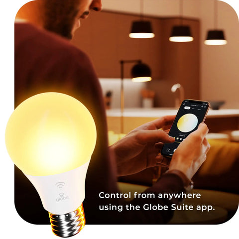 Person controlling WiFi Smart LED Bulb 10W 60W Equivalent Multicolor RGB Tunable White 2000K To 5000K A19 E26 using phone app