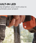 20v Max Cordless Drill And Impact Driver Combo Kit With Brushless Motor 2ah Battery Charger LED light illuminating workspace.