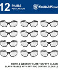 Top Shelf 12 Pack Anti Fog Safety Glasses With Clear Lens And Black Frame Lightweight Unisex Impact Resistant Eye Protection Shooters Swear By For The Range And Workshop, displayed in rows.