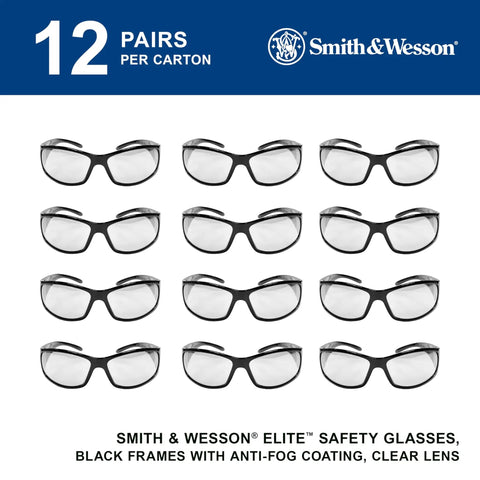 Top Shelf 12 Pack Anti Fog Safety Glasses With Clear Lens And Black Frame Lightweight Unisex Impact Resistant Eye Protection Shooters Swear By For The Range And Workshop, displayed in rows.