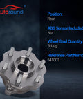 Rear Wheel Bearing And Hub Assembly For Nissan Armada 2005 2008 And Pathfinder 2005 2012 With Six Lugs No ABS product image