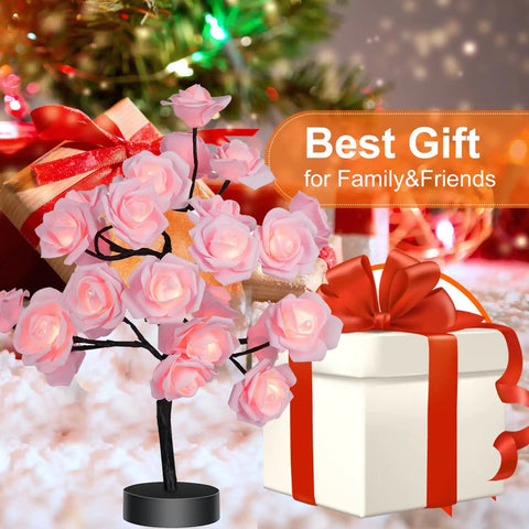 Pink Rose Tree Lamp With Bonsai Style Design And Cozy Soft LED Glow For Bedroom And Living Room with gifts