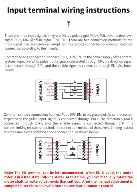 Diagram of input terminal wiring instructions for Four Pack Stepper Motor Driver Controller For CNC Machines, 4A 9 To 42V Bipolar H Bridge.