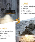 Comparison of black gooseneck barn light with premium quality metal versus rusted metal light with no sensor.