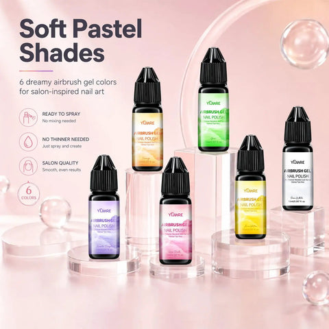 Airbrush Gel Nail Polish Set With 6 Vibrant Colors For Nails Non Dilution Formula 15ml Bottles Non Acetone Fine Mist Spray