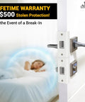 Image showing Door Armor Max Single Door Security Kit Reinforcement for jamb frame and hinges with lifetime warranty offer.