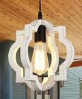 Farmhouse Chandelier Pendant Light With Distressed White Wood And Black Accent Adjustable Height One Light Rustic Dining Room Fixture