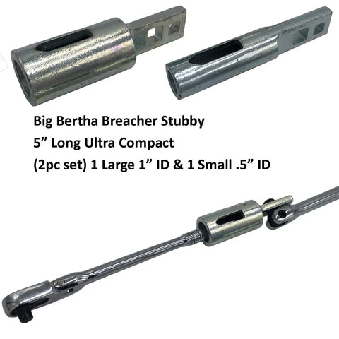 Big Bertha Breacher Stubby Super Leverage Breaker Bar One Half Inch ID And One Inch ID Wrench Extender Set, close-up view