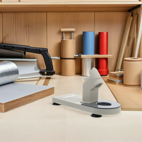 Heavy Duty Plastic Glue Stick Organizer Stand With Deep Trenches For Hot Melt Adhesive Pens on a craft workspace.