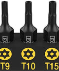 Tamper Resistant Torx Bit Set 13 Piece T4 Through T40 S2 Alloy Steel Impact Grade Security Bits With One Quarter Inch Hex Shank