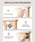Installation steps for Heavy Duty Eva Foam Headboard Stoppers And Wall Protectors showing cleaning, applying, and fitting.