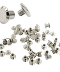 Top Tier Heavy Duty Phillips Head Chicago Screws M4 X 6mm Nickel Plated Tubular Fasteners Rust Fighting Metal Hardware 30 Piece Kit close-up view of screws and fasteners
