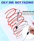 Long Head Deep Hole Marker Pens 5 Pack, 20mm Quick Dry Waterproof Long Nib Permanent Markers on paper with red and black ink swirls