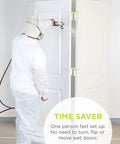 Door Painting Stand Kit For Easy Spray Jobs Holds Up To Eight Doors Time Saving Setup with a person spraying a white door