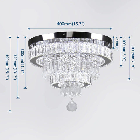 15.7 Inch Crystal Semi Flush Mount Ceiling Light With 2 Ring LED Chandelier Built In Non Dimmable LED Cool White 6500K Glow Dope Modern Fixture