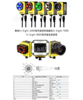 Cognex In-Sight 7000 vision system cameras with color lenses and sensor details chart for industrial automation.