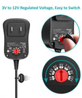 Do It All 24W AC To DC Power Adapter Kit showing 3V to 12V selector and interchangeable barrel plug details