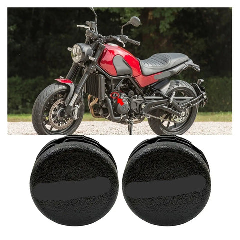 Upgrade Your Ride With Durable JXMXDZSW Frame Hole Covers Plugs For Honda 500 Trail. These Black Trim End Cap Kits Offer Sleek Style And Easy Installation Without Ugly Logo Mess. Black frame hole covers plugs for Honda 500 Trail, shown with motorcycle and two close-up caps