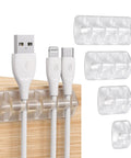 Clear Cable Clips Set With 15 Slots, Five Pack Self Adhesive Cord Management Organizers for cable arrangement on wood surface