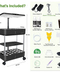 Indoor Hydroponic Garden System With LED Grow Light Dual Tier 44 Pod Kit, image shows components and dimensions.