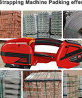 Hustle Ready Cordless Strapping Machine Auto Weld And Cut Handheld Bander with Rapid Charge Battery securing packages in a warehouse setting.