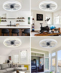 Low Profile Flush Mount Ceiling Fan With Lights 19.7 Inch LED Remote Control 3 Color Lighting And 3 Speed Settings Invisible Blades Enclosed Shell Quiet Operation Sand White in various room settings