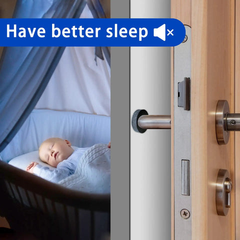 30 Pack Self Adhesive Headboard Stoppers And Bed Bumpers Crafted From Premium High Density Eva Foam To Ditch Nighttime Shaking And Save Drywall From Scuffs For A Rock Steady No Fuss Setup next to a sleeping baby.