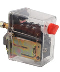 Three Phase Air Compressor Pressure Switch Controller For 380V And 400V Systems, Automatic Rocker Switch With Adjustable 5 To 8 Bar Range, 3 Wire Connection, Built For Heavy Duty Industrial Use, Tough As Nails Performance, clear cover with red knob