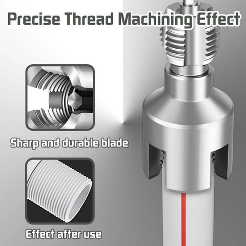 Premium 2-Piece PVC Pipe Threading Tool Kit For 1/2 And 3/4 Inch Pipes showing precise threading effect and durable blades.
