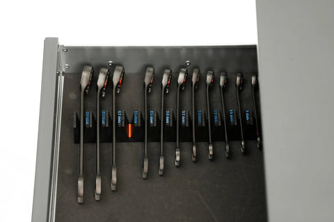 Widget Wrench Organizer Pro Series 4.0 Magnetic Wrench Holders For Tool Drawer Modular Organizer System with 12 wrenches displayed