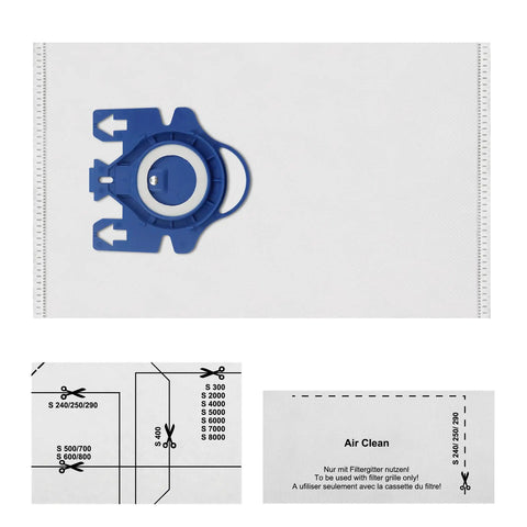 12 Pack 3D AirClean Vacuum Bags For GN Style Canister Vacuums, showing a single bag with blue plastic closure