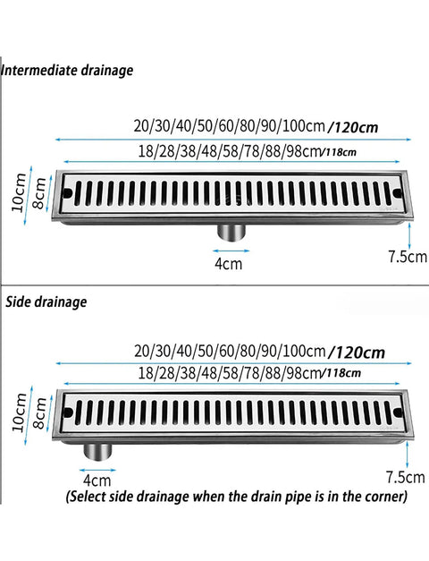 Top Shelf Black Linear Shower Drain Built Tough With 304 Stainless Steel And Slick Hair Catcher Plus No Sweat Tile Installation For Modern Bathroom Remodels dimensions with measurements.
