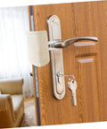 Beige door silencer installed on door handle, part of Reduce annoying door slams with this 3 pack of door silencers, a simple no drill installation that cushions impact, protects fingers, and keeps rooms quiet while fitting most door handles and types for safer daily use.
