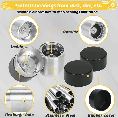 Moncer 4-Piece trailer bearing lubrication tool set; stainless steel tubes and rubber caps.