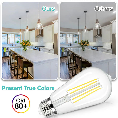 Comparison of our kitchen lighting with Vintage LED Edison Bulbs 60 Watt Equivalent 6W ST58 Filament Bulbs 4000K Neutral Daylight.