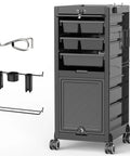 Lockable Salon Trolley With Six Drawer Rolling Beauty Cart And Tool Holders, Boss Grade Mobile Hair Stylist Station, Black