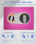 Front view of Pink Safe Box With Sensor Light And Electronic Digital Keypad Durable Steel Construction Hidden Small Safe.