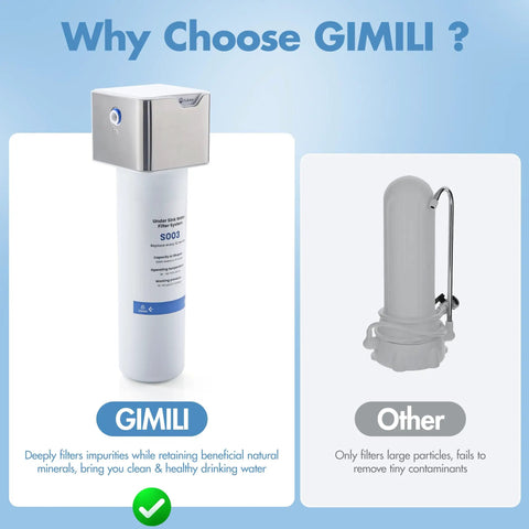 GIMILI 3 in 1 Commercial Kitchen Faucet with Water Filter System, under sink filter, clean drinking water solution.