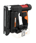 Side view of Nitro 20V Cordless Crown Stapler with Air Impact Technology for heavy duty fastening drives one quarter inch staples.