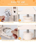 4-step guide for using 3 In 1 Button Maker Kit With Ergonomic Arc Handle for 25mm, 32mm, and 58mm badges, showing assembly process.