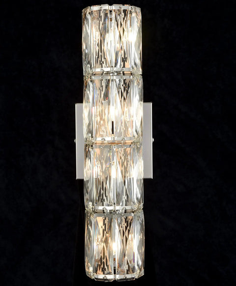 Chrome Crystal Wall Sconce With Four Lights Modern Tube Shape Glass Wall Light Fixture against dark background