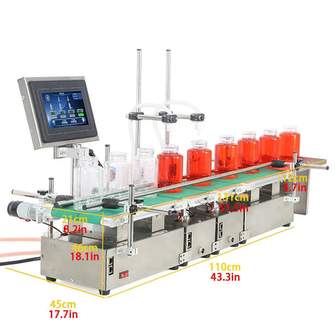 Compact Automatic Liquid Filling Machine With Conveyor Belt And Smart Dual Nozzles For Smooth Bottling Perfumes Spirits Cooking Oil No Sweat Digital Calibration on production line with jars.