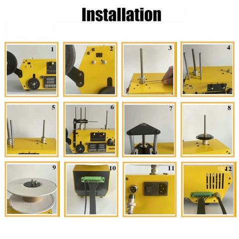Hustle Ready Desktop Filament Extruder Machine With Integrated Auto Coil Winder installation steps shown in images.