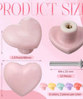 12 Pcs Colorful Ceramic Dresser Knobs With Heart Shape Pulls For Girls, screw and size details, pink and multicolor knobs